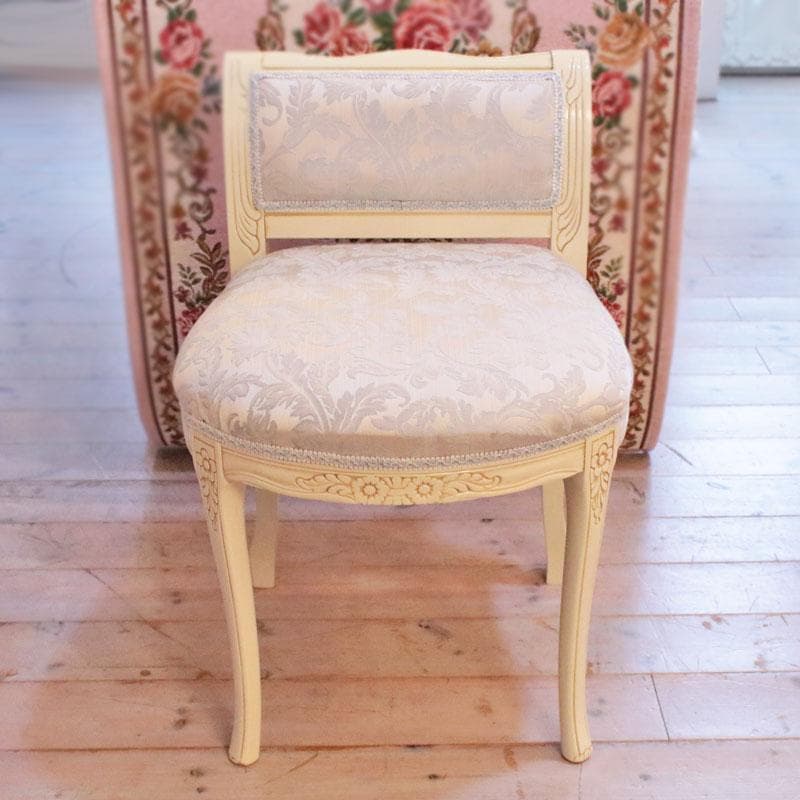 背付スツール ブルー ファブリック 猫脚 補助椅子 オットマン 222-1459