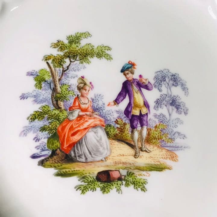 Meissen古マイセン/※美術館級 超レア1級品 ワトー上級4面絵付透かし皿C