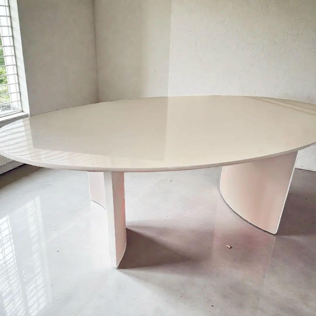 平成レトロ 楕円ローテーブル 白 120cm ミニマル Y2K