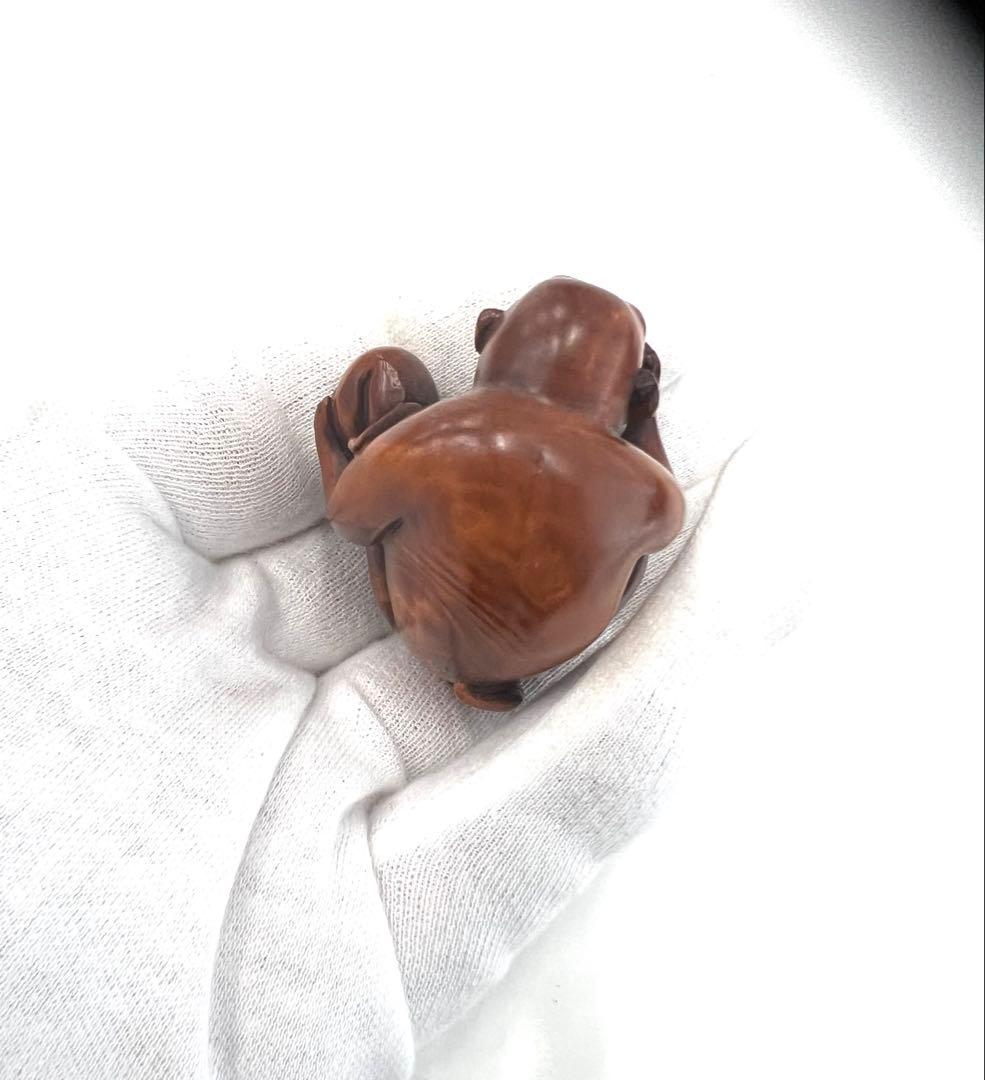 柘植 猿根付け 在名 名品 柘植材猿の彫刻 手のひらサイズ 美品 値下げ！