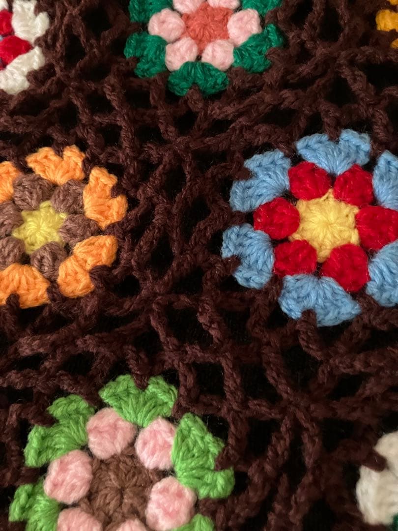 手編み　ソファーカバー　ベッドカバー　マルチカバー　かぎ針編み　モチーフ編み