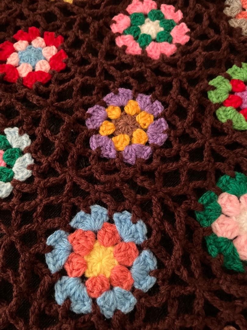 手編み　ソファーカバー　ベッドカバー　マルチカバー　かぎ針編み　モチーフ編み