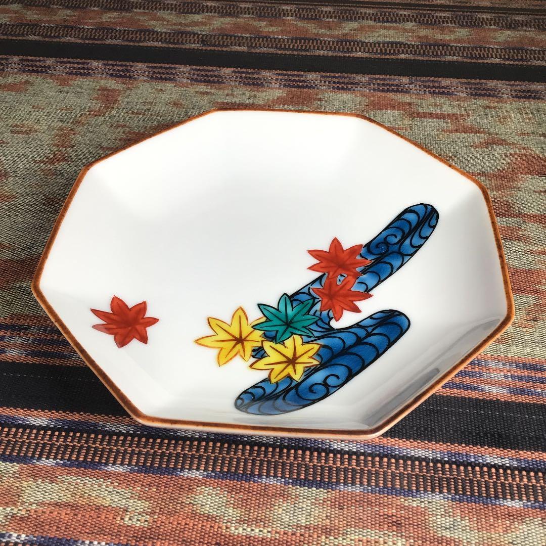 『プレうー特価』　九谷焼　晴山窯　三代目　梶本太衛　『龍田川』　八角皿　5枚