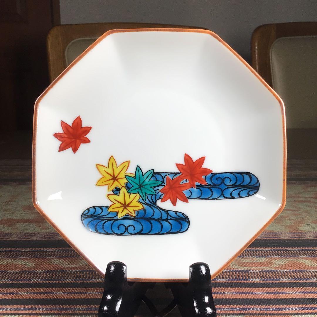 『プレうー特価』　九谷焼　晴山窯　三代目　梶本太衛　『龍田川』　八角皿　5枚