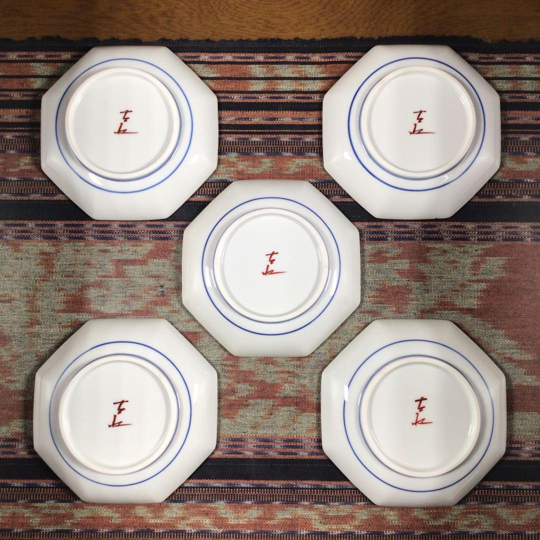 『プレうー特価』　九谷焼　晴山窯　三代目　梶本太衛　『龍田川』　八角皿　5枚