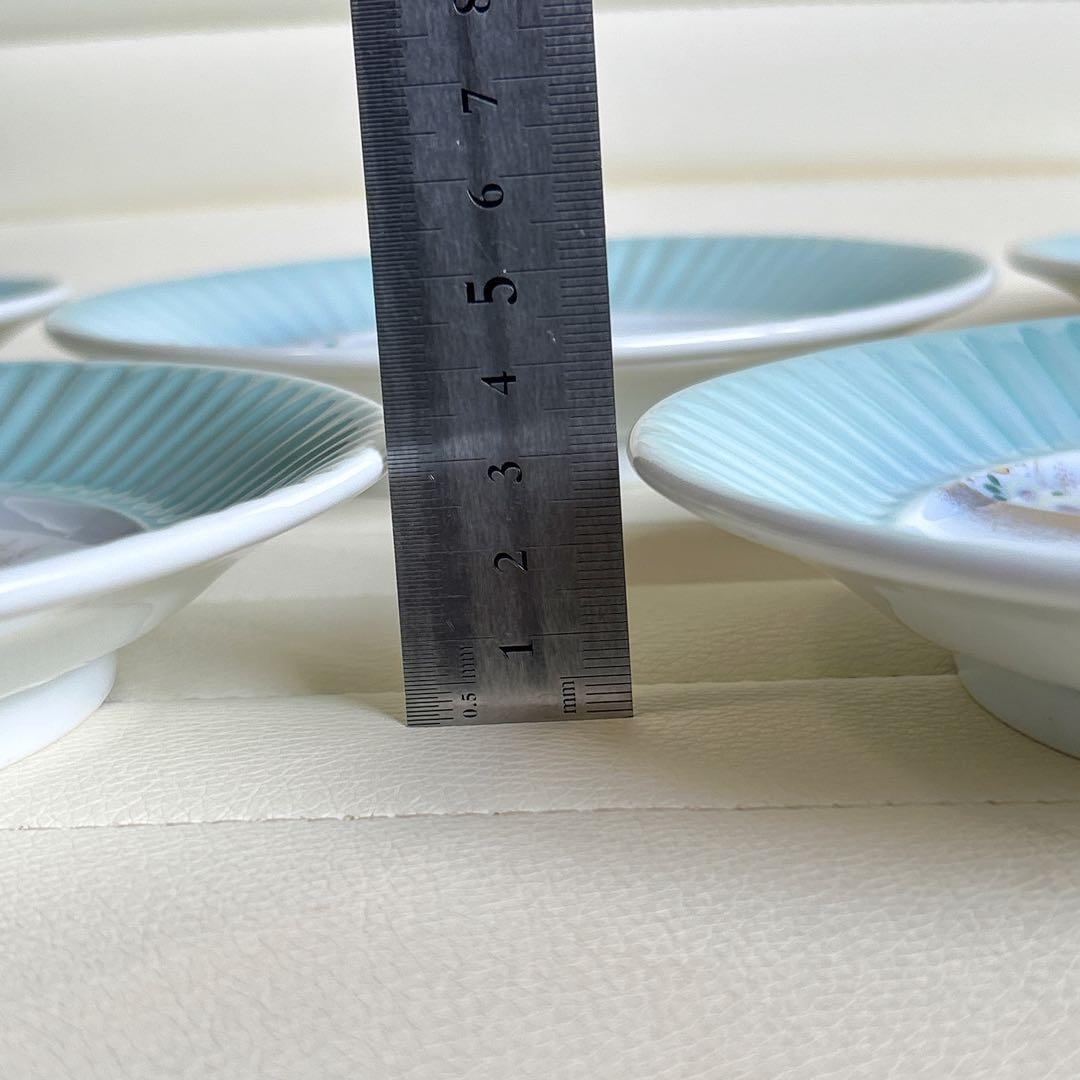 深川製磁　金襴草花　青磁　和皿揃え　5枚セット　中皿　金彩　色絵　和食器　高台皿