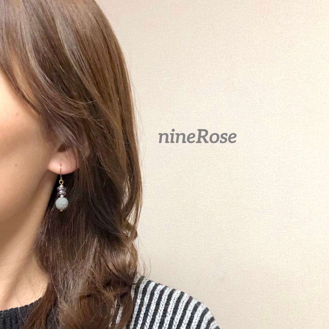 【505】チェコビーズ グレー パープル ガラス ビーズ ピアス イヤリング