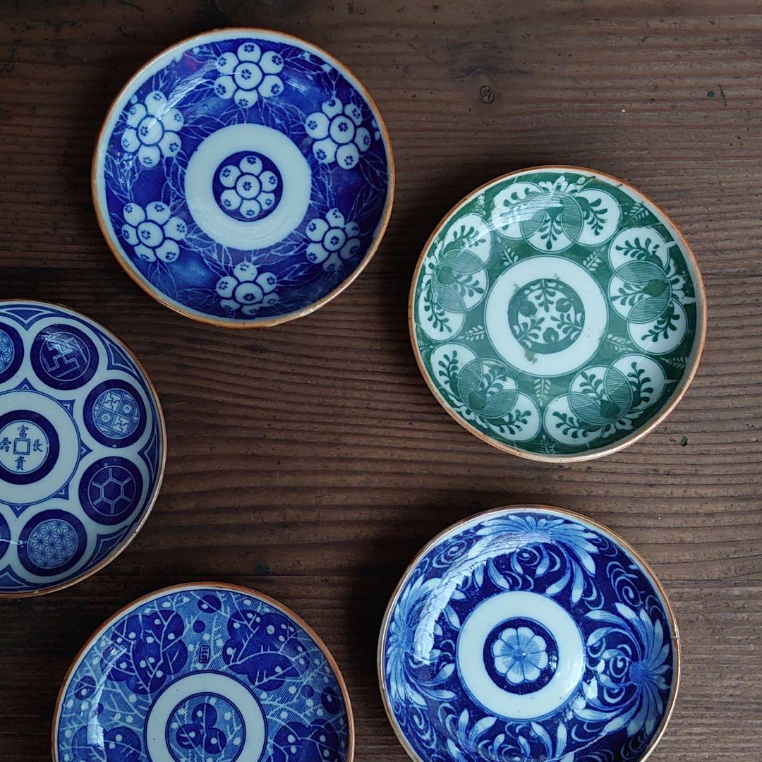 【ご成約】宙吹きガラス クランベリー色の螺旋の氷コップ と骨董の器 おまとめ