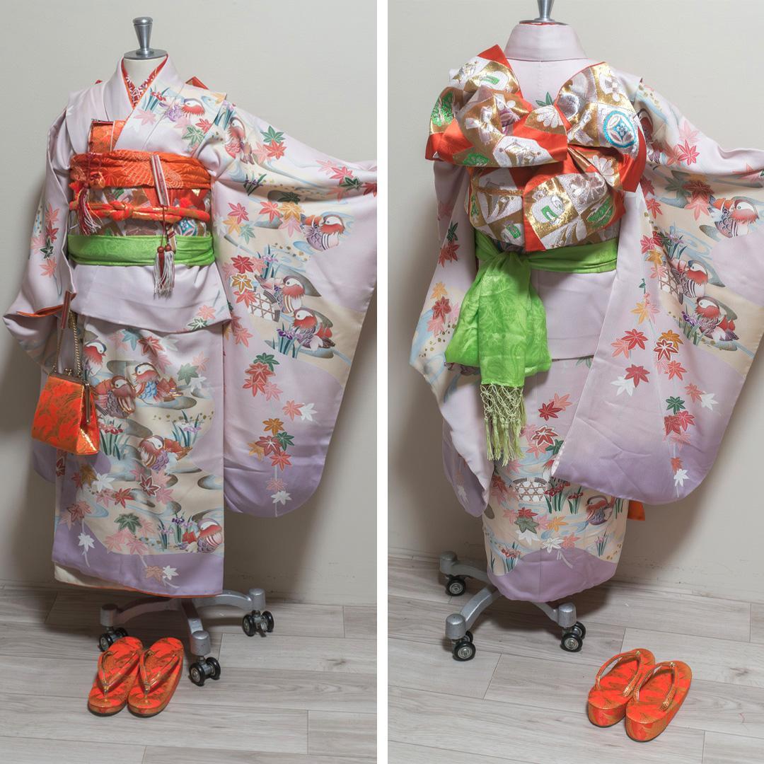 おもち【七五三7歳】正絹・晴着・薄紫グラデ×金駒刺繍 ・鴛鴦流水文様