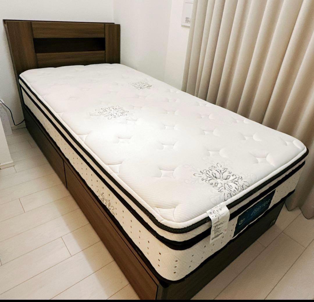 【送料無料】【定価→半額以下】Serta シングルベッドフレーム 引き出し付き