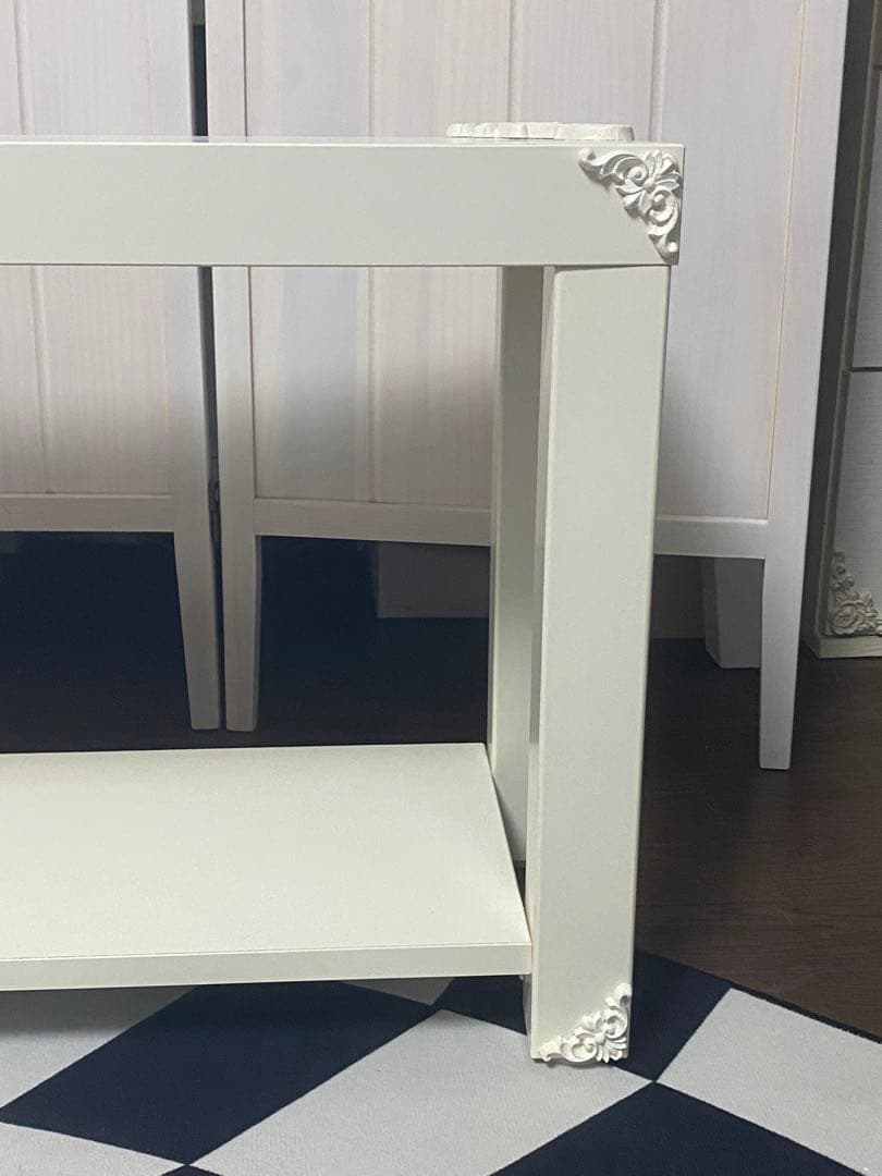 ロココ フレンチ♦️ホワイト２段シェルフ♦️ボード ベンチ シューズラック♦️送料込