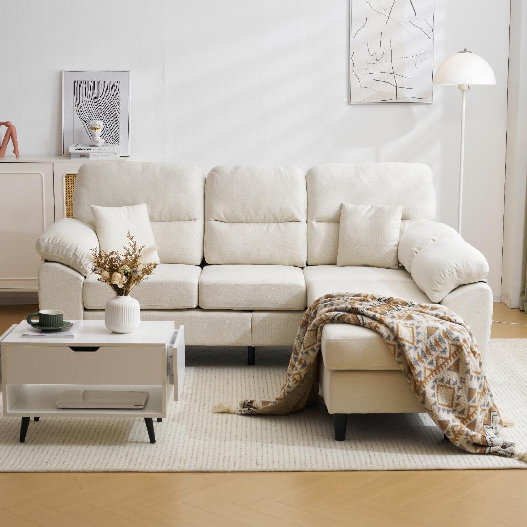 限定セール！ソファ　2-5人掛け　L字　クッション付き　肘付き　WHITE