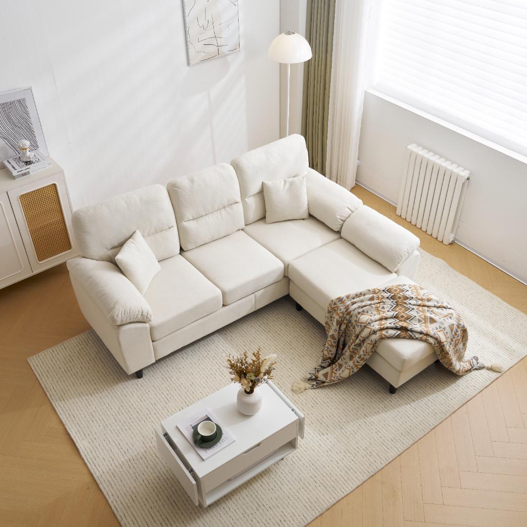 限定セール！ソファ　2-5人掛け　L字　クッション付き　肘付き　WHITE