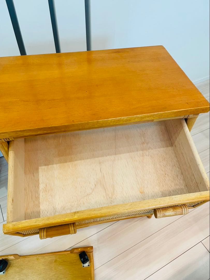 【希少】藤 ラタン わら編み 扉収納 引き出し付き チェスト 棚 ゴミ箱収納