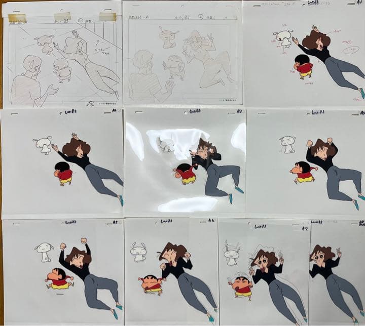 クレヨンしんちゃん 野原しんのすけ＆野原みさえ＆シロ セル画8枚＋