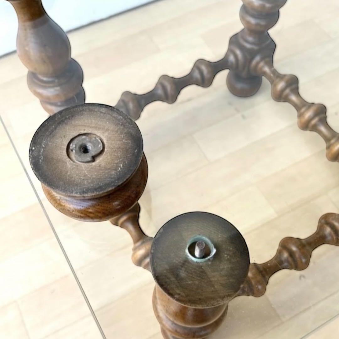 1970s アメリカ製　ヴィンテージ 木製×ガラス サイドテーブル 正方形