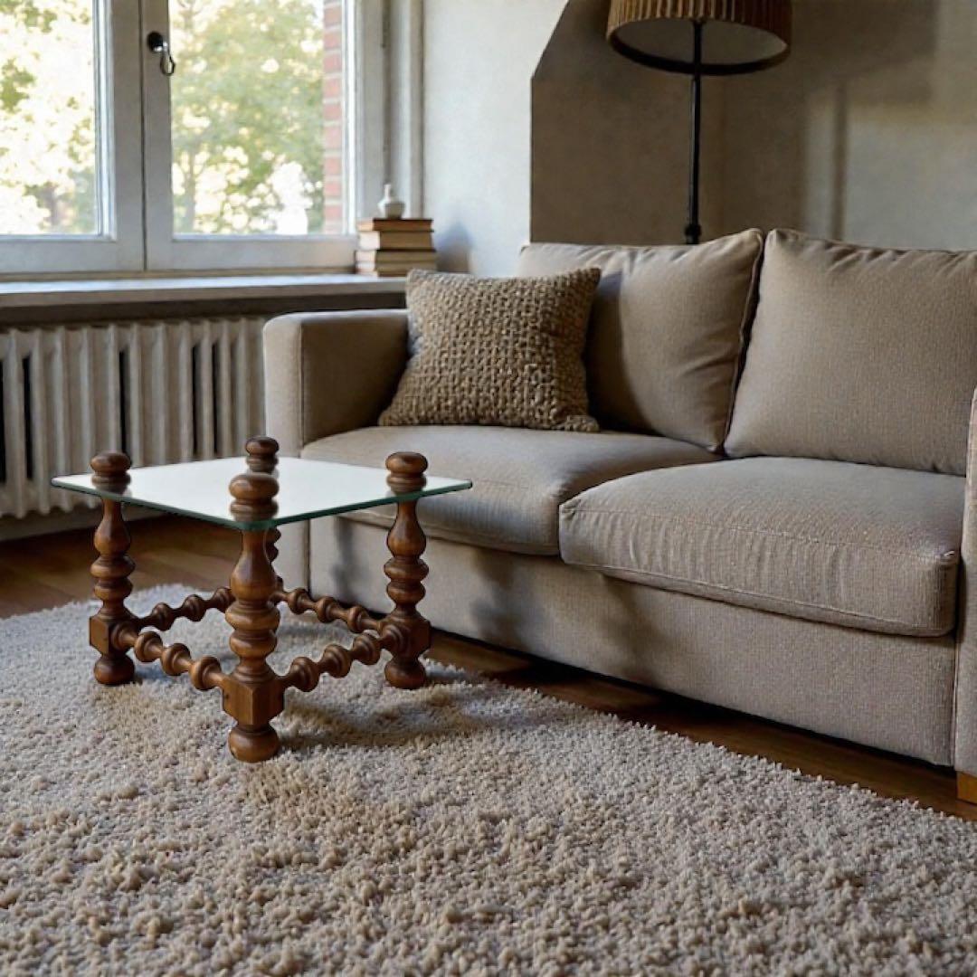 1970s アメリカ製　ヴィンテージ 木製×ガラス サイドテーブル 正方形