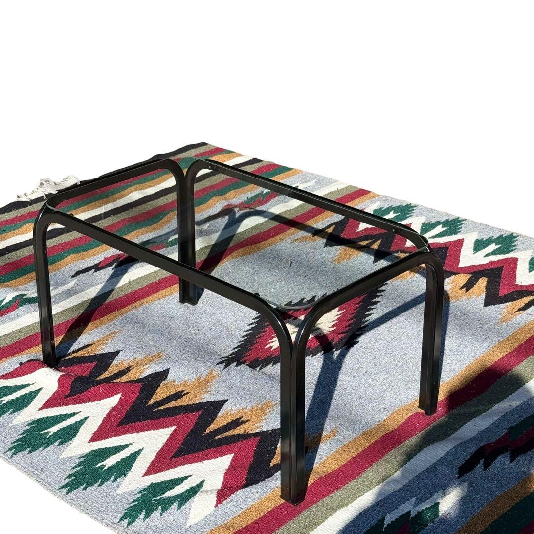 HR906 レトロなガラステーブル スチール 黒 長方形 80's 90s - メルカリ