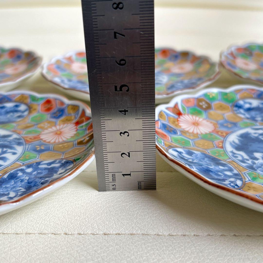 前畑 庫山窯 金彩獅子牡丹 銘々皿揃 5枚セット 菊割皿 古伊万里 亀甲