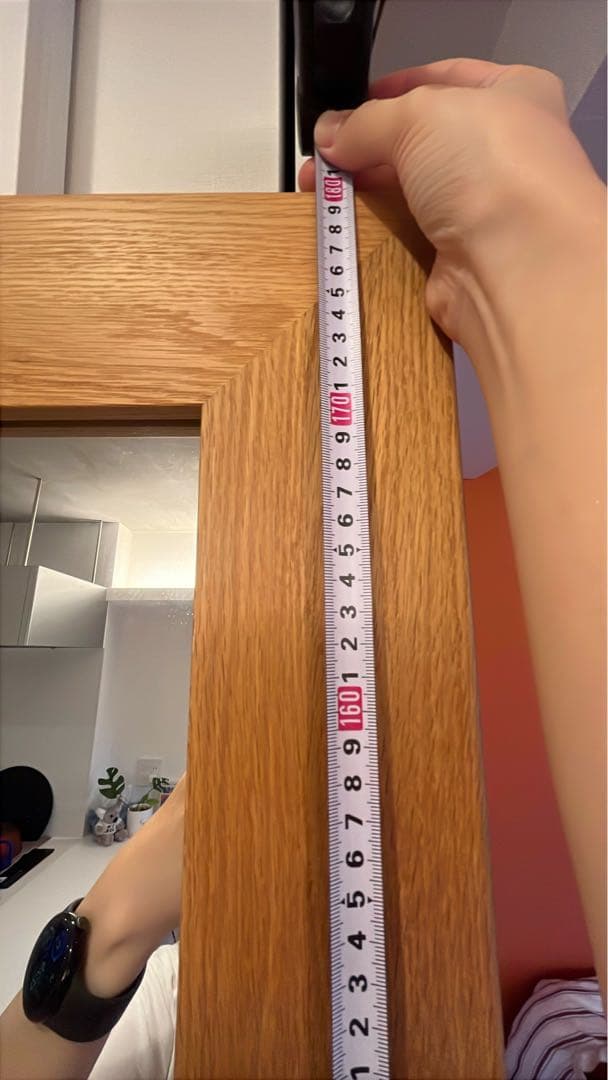 ワイドミラー　チーク　無垢　スタンドミラー　無垢材