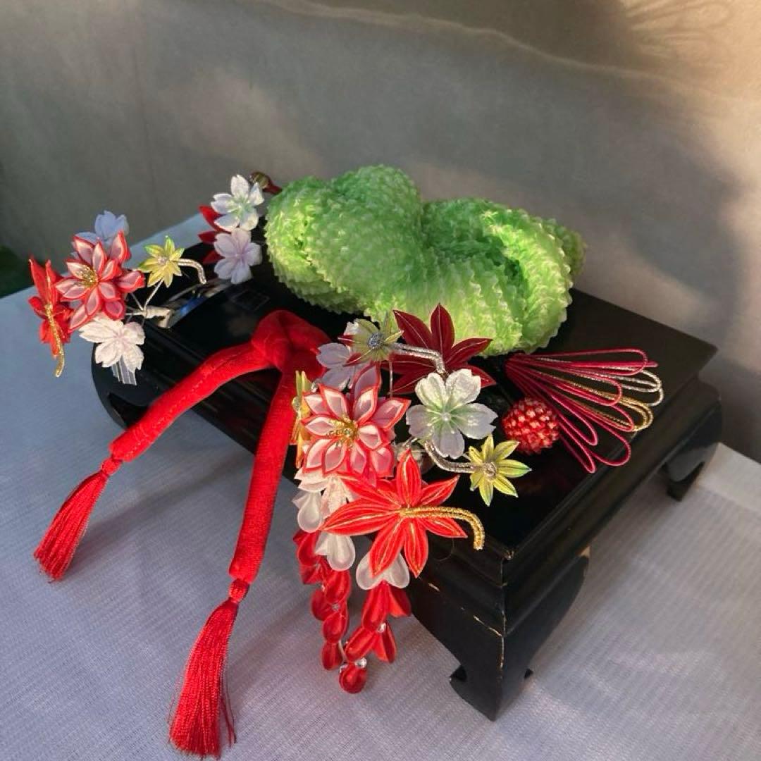 専用　紅葉と桜　ぱっちん　花簪　ビラ簪　玉簪　Uピン 後挿し　④鹿の子①ちんころ