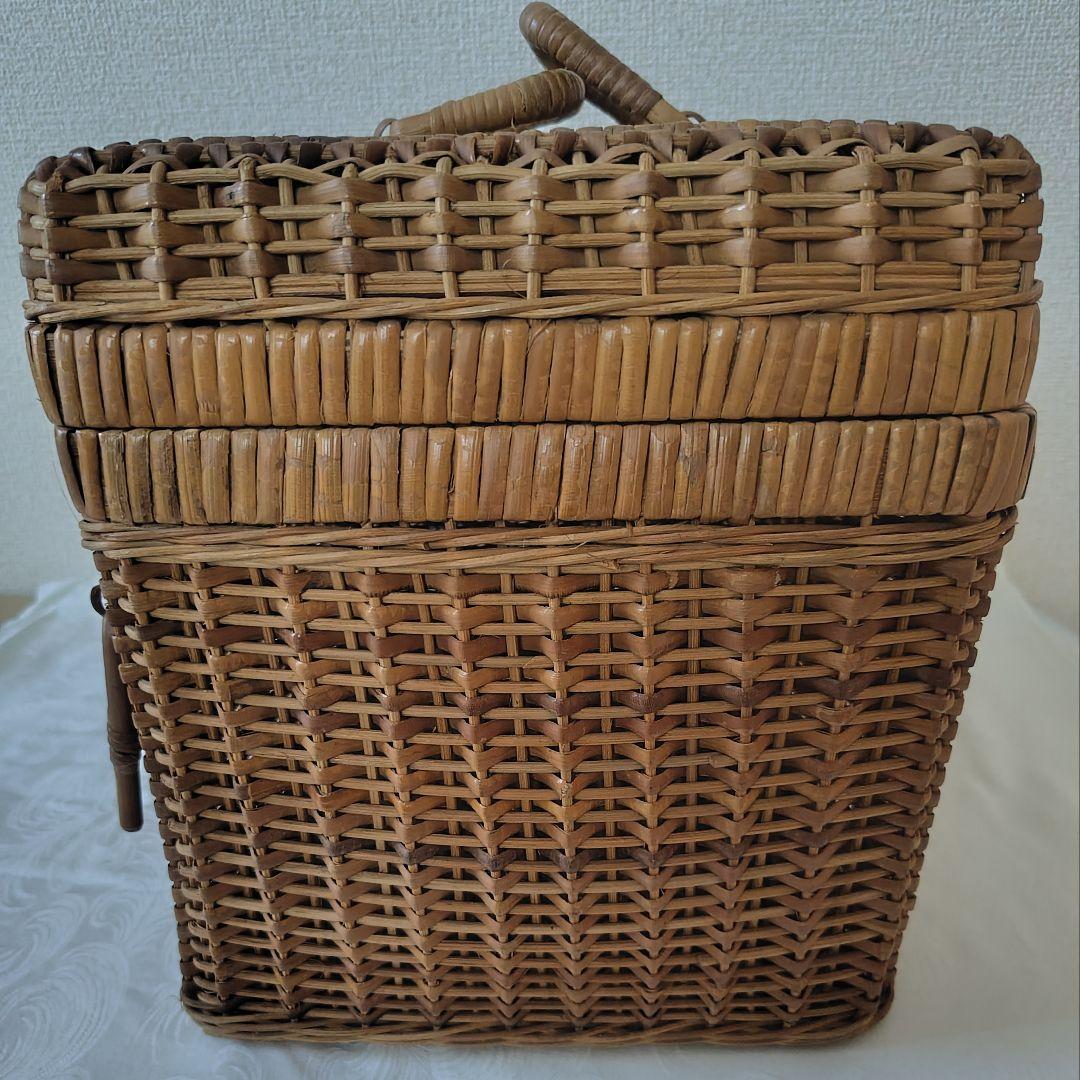 昭和レトロ 箱型 バスケット カゴ ラタン 藤 ヴィンテージ アンティーク