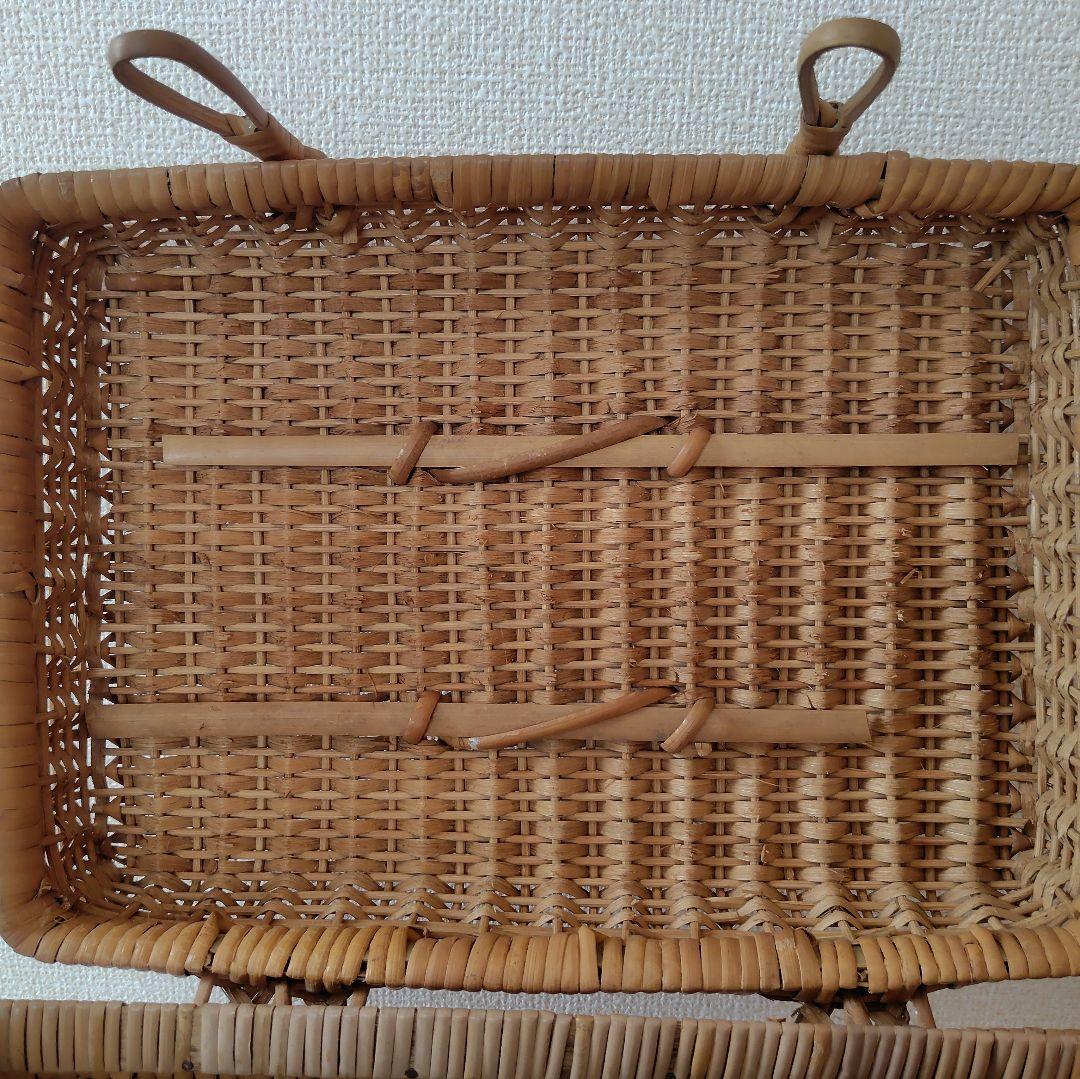 昭和レトロ 箱型 バスケット カゴ ラタン 藤 ヴィンテージ アンティーク