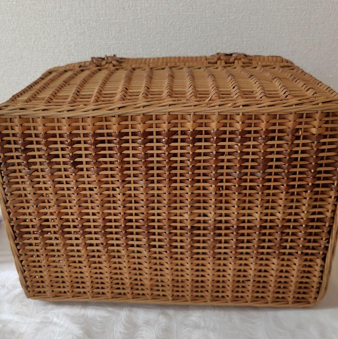 昭和レトロ 箱型 バスケット カゴ ラタン 藤 ヴィンテージ アンティーク