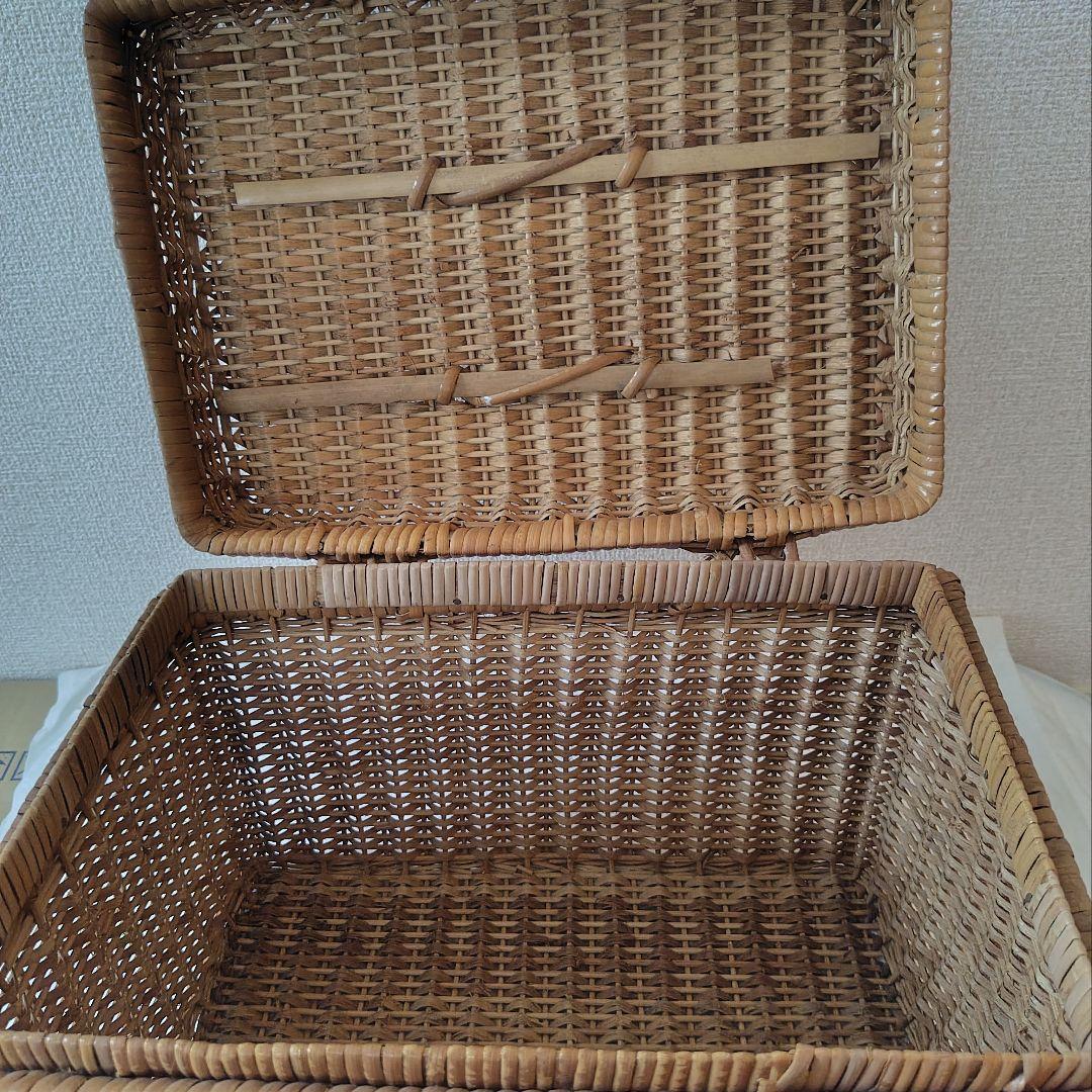 昭和レトロ 箱型 バスケット カゴ ラタン 藤 ヴィンテージ アンティーク
