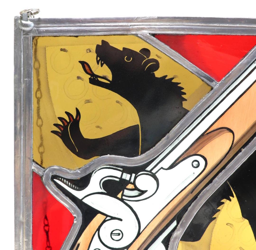 限定作品 ピストルと熊 スイス ヴィンテージ ステンドグラス 激レア