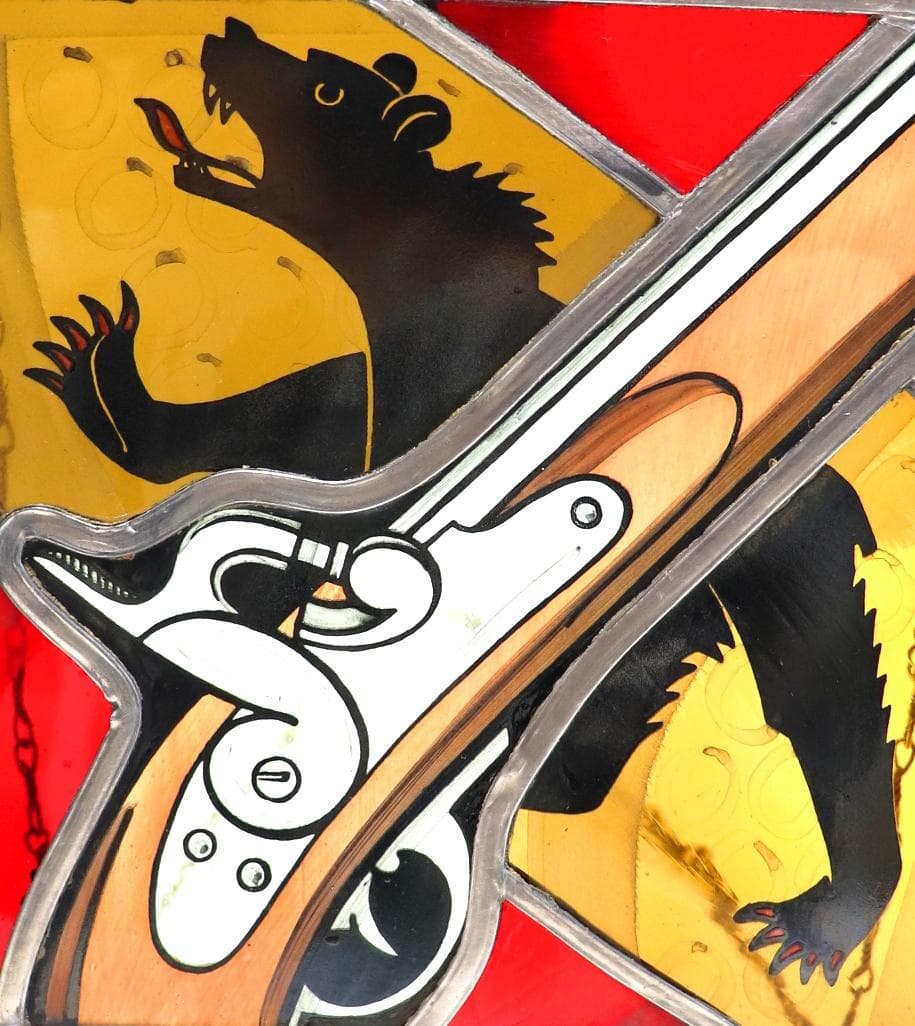 限定作品 ピストルと熊 スイス ヴィンテージ ステンドグラス 激レア