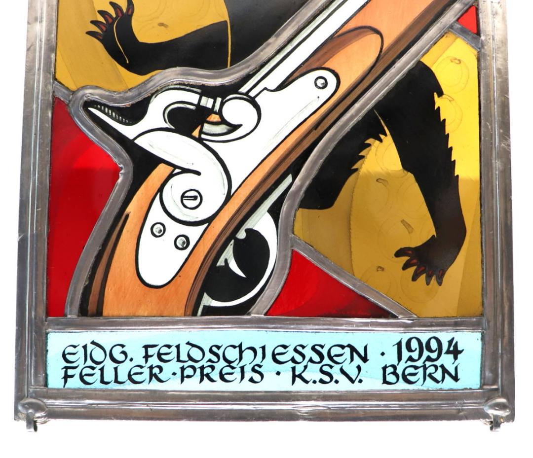 限定作品 ピストルと熊 スイス ヴィンテージ ステンドグラス 激レア