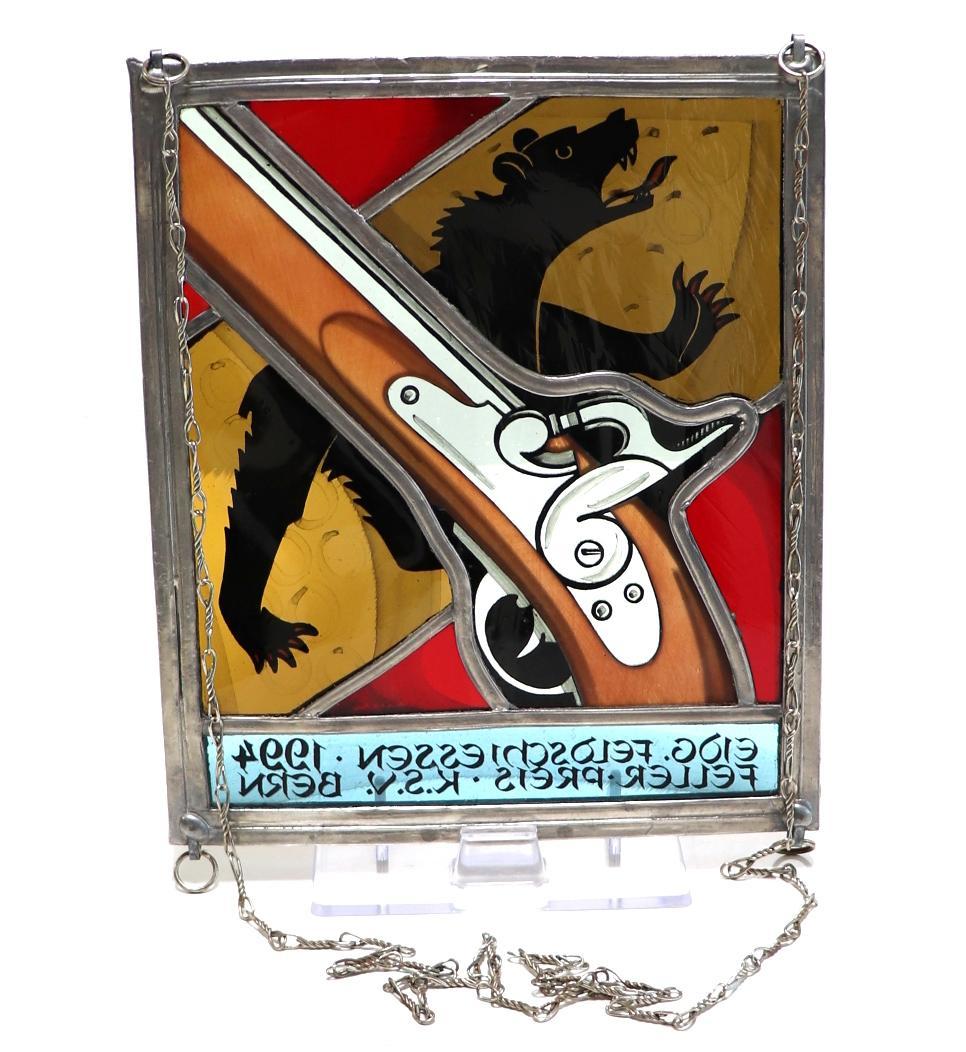 限定作品 ピストルと熊 スイス ヴィンテージ ステンドグラス 激レア