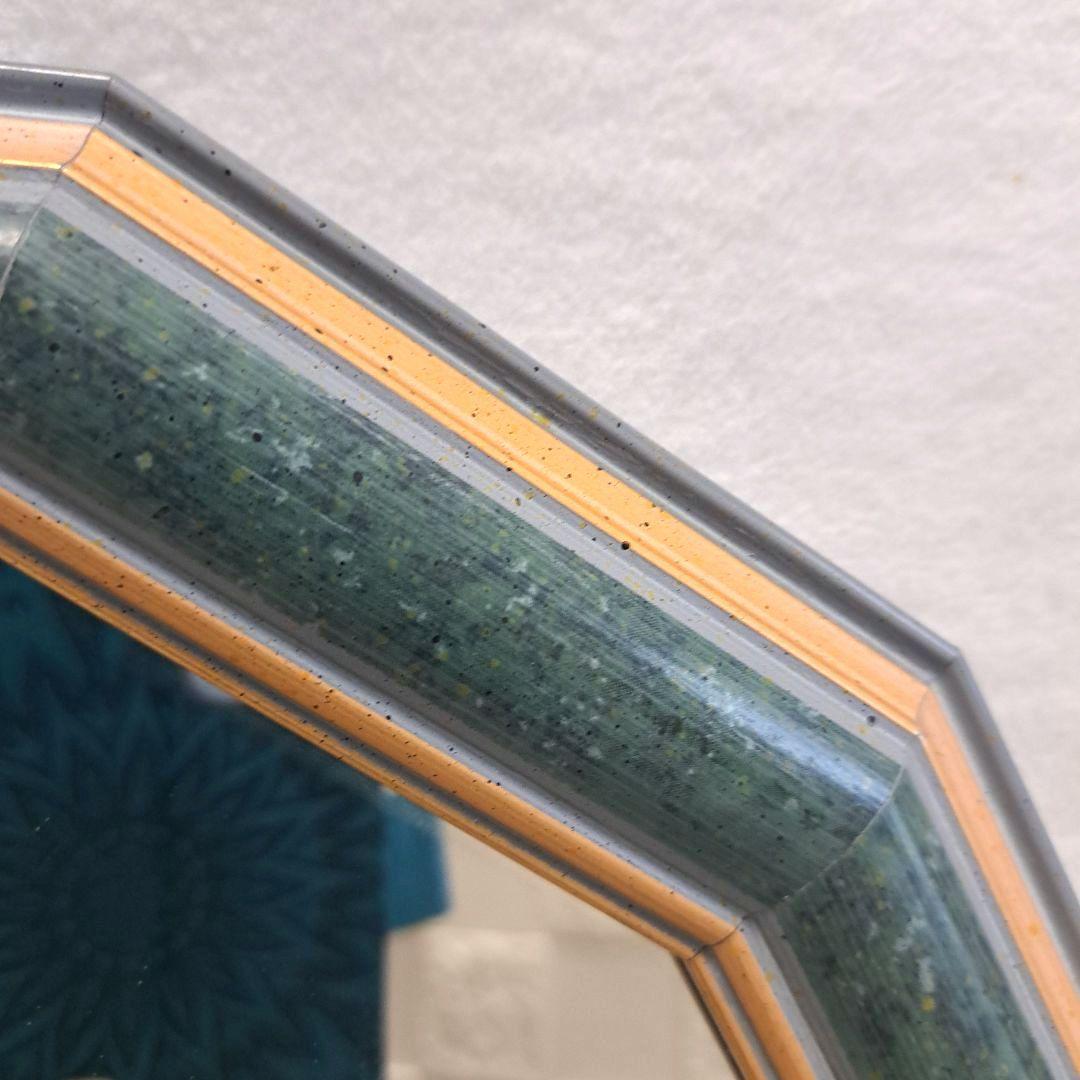 イタリア製　アンティーク ミラー 八角形 壁掛け鏡 淡いグリーン