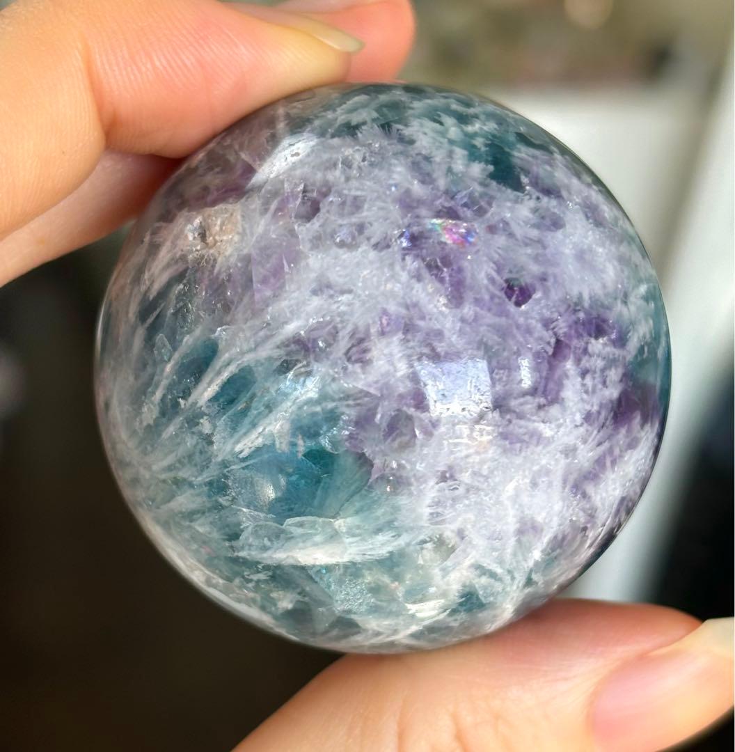 あ〜きゃん♬様　高品質　ブルー　エンジェルフェザーフローライト　スフィア　天然石