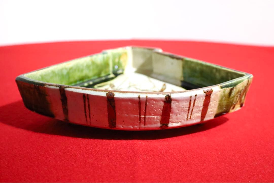 魯山人シリーズ【魯山人写しの器　織部沢瀉紋扇面鉢 一客　寺田春栄　作】