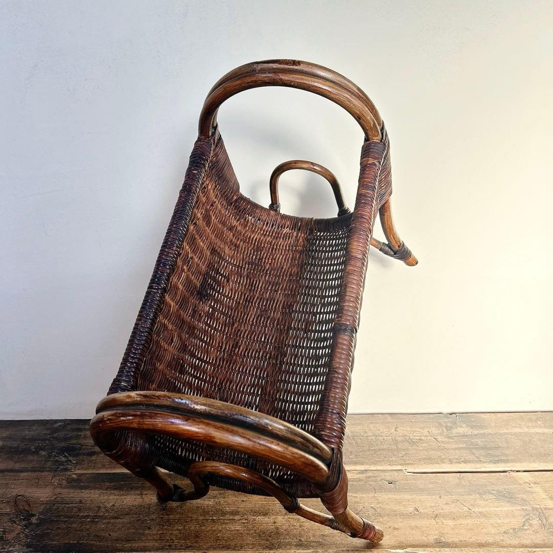 昭和初期 ラタン 藤 ラック カゴ アンティーク 昭和 竹編 古道具 職人