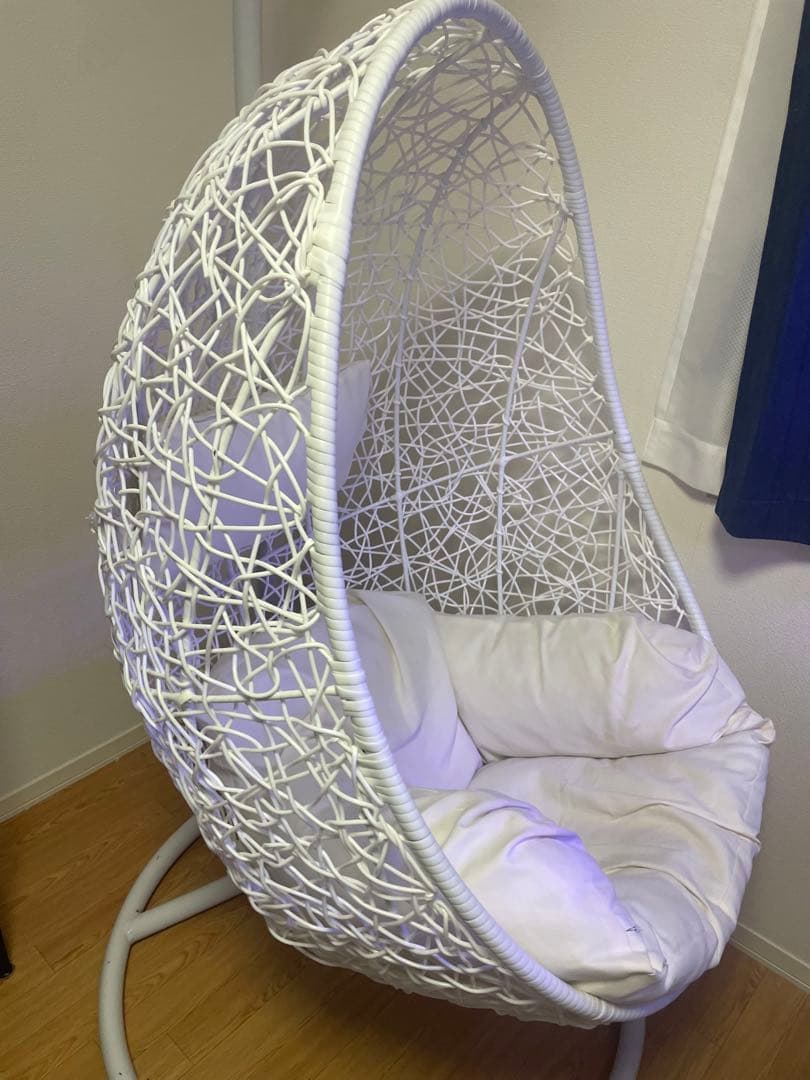 【東京・神奈川のみ】室内使用エッグ型ハンギングチェア ホワイト