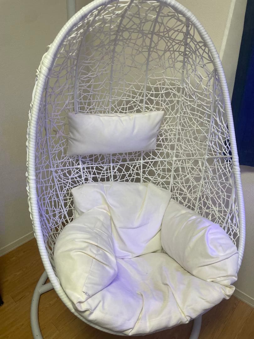 【東京・神奈川のみ】室内使用エッグ型ハンギングチェア ホワイト