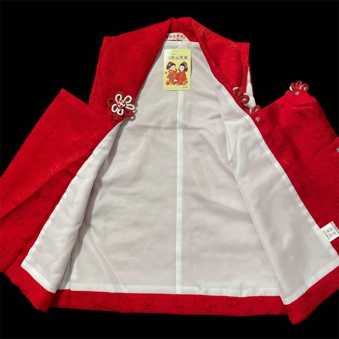 □七五三　正絹女児用被布コート　紗綾形模様　可愛い花柄　赤