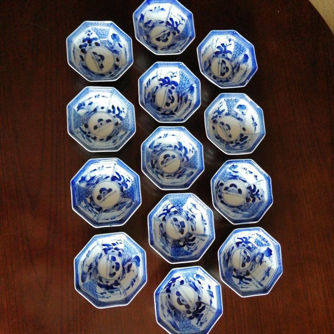 伊万里　染付八角向付　13客　11.5cm　明治〜大正期