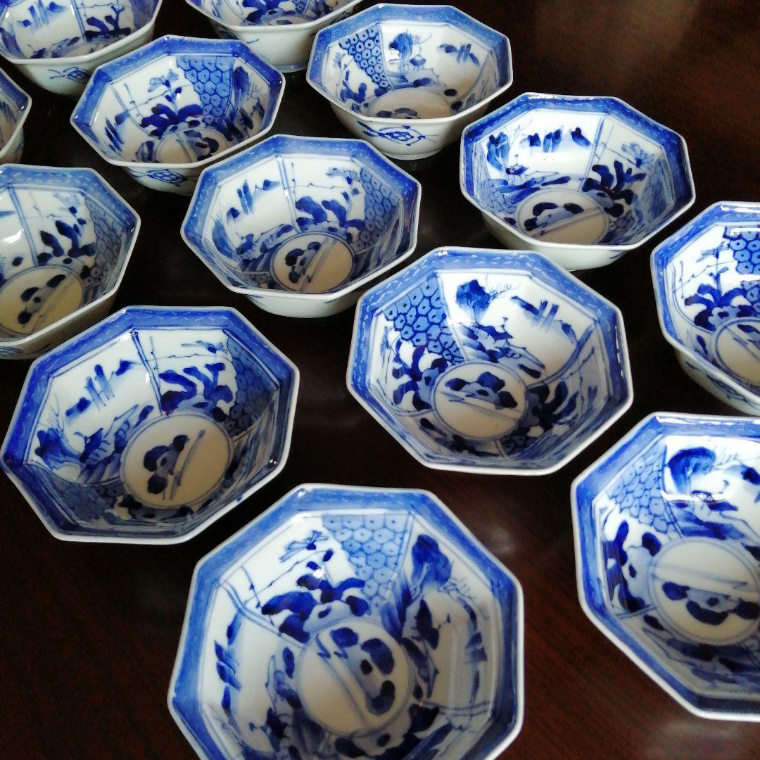 伊万里　染付八角向付　13客　11.5cm　明治〜大正期