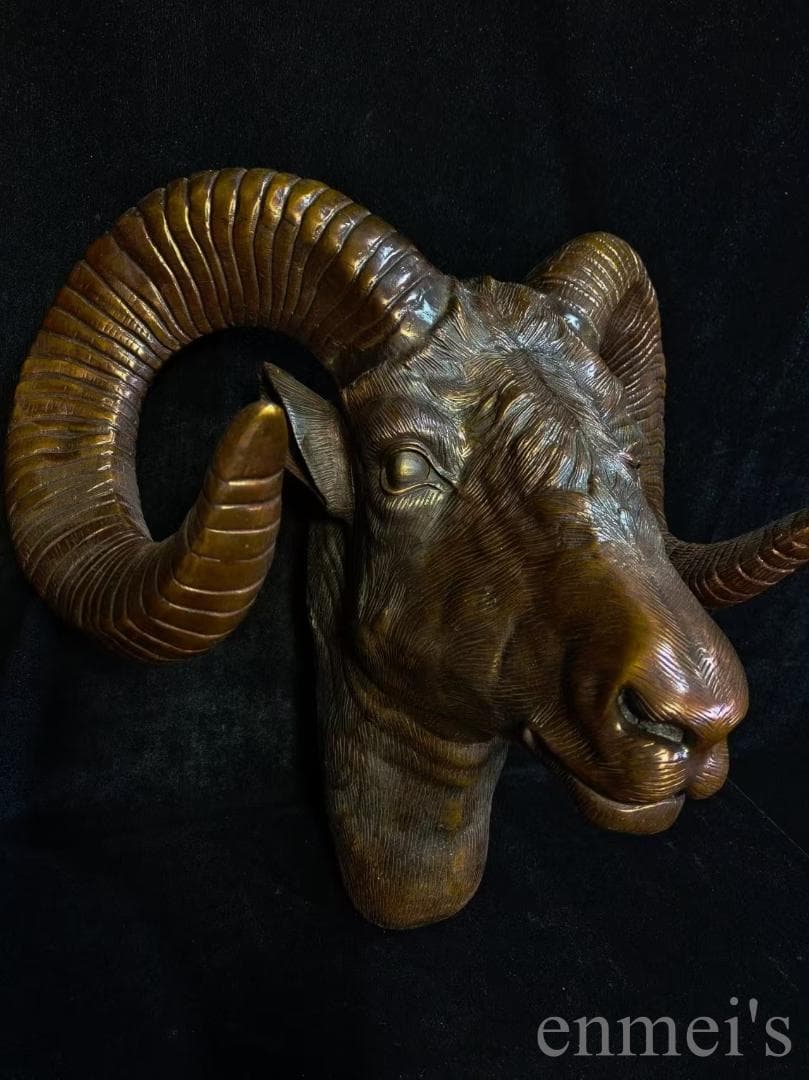 中国古美術【羊型如意】純銅 風水宝物 銅器 高浮彫 手彫り 古美味 時代物 置物