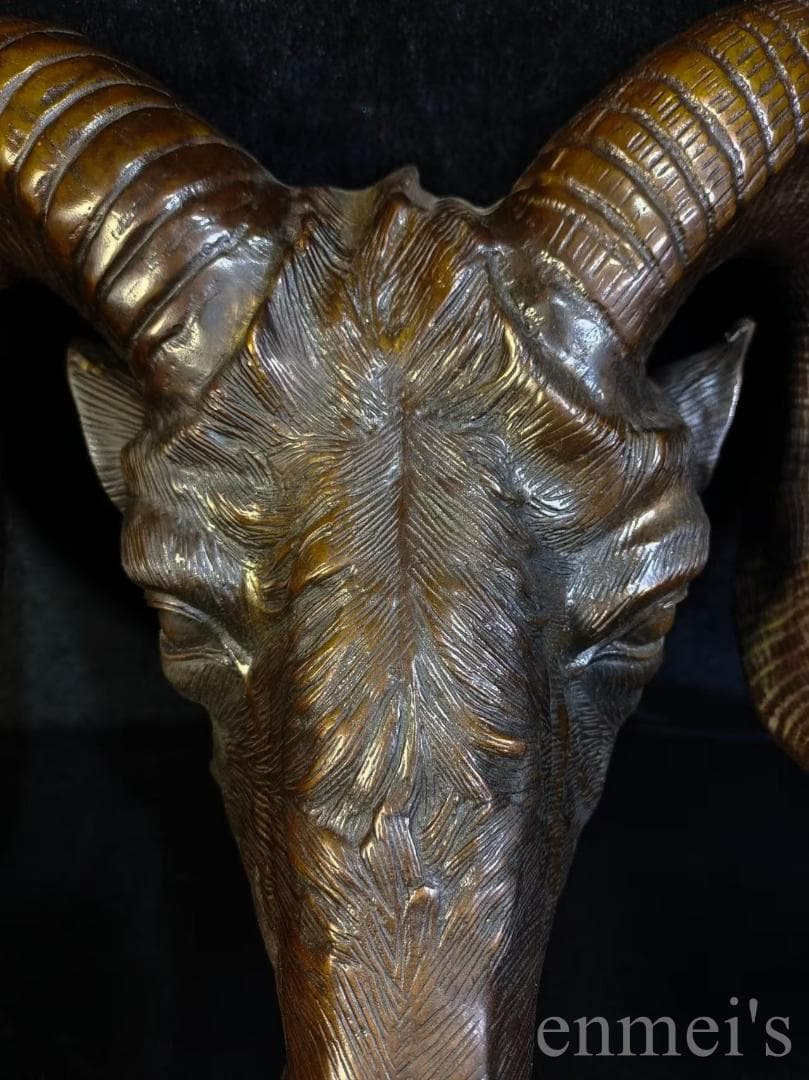 中国古美術【羊型如意】純銅 風水宝物 銅器 高浮彫 手彫り 古美味 時代物 置物