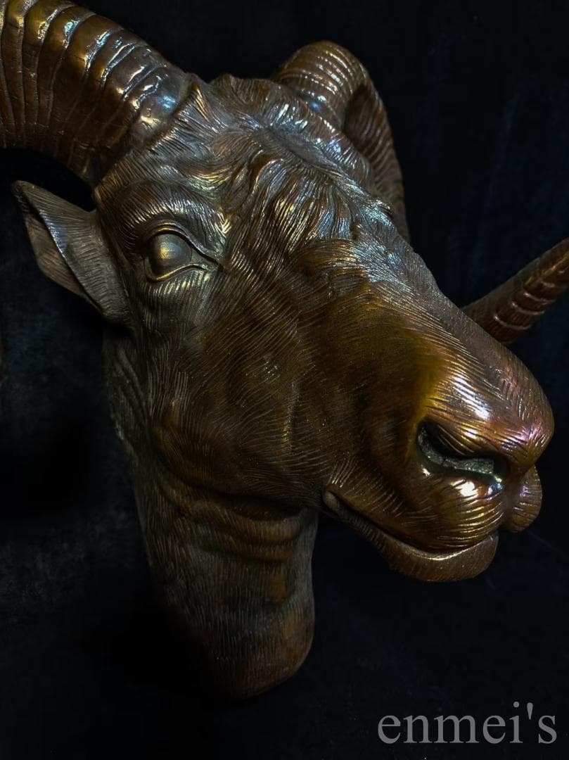 中国古美術【羊型如意】純銅 風水宝物 銅器 高浮彫 手彫り 古美味 時代物 置物