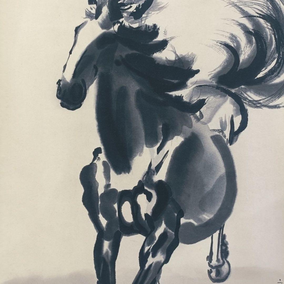 徐悲鴻《駿馬図》　三尺中堂掛軸　防偽標識付　70×173cm