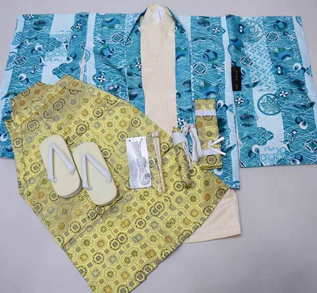 七五三 五歳 男児 羽織 袴フルセット おりびと 青系 紋袴 NO35847
