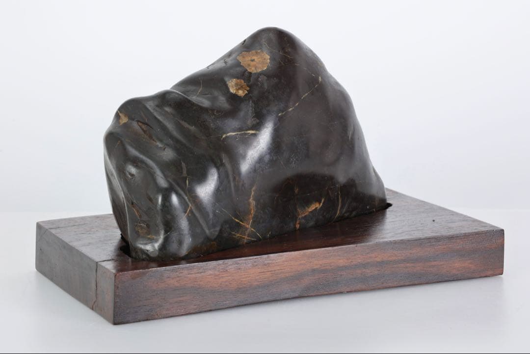 菊花石 花紋石 黒母岩 台座付 2.2kg 鑑賞石 自然石 原石 水石 盆石