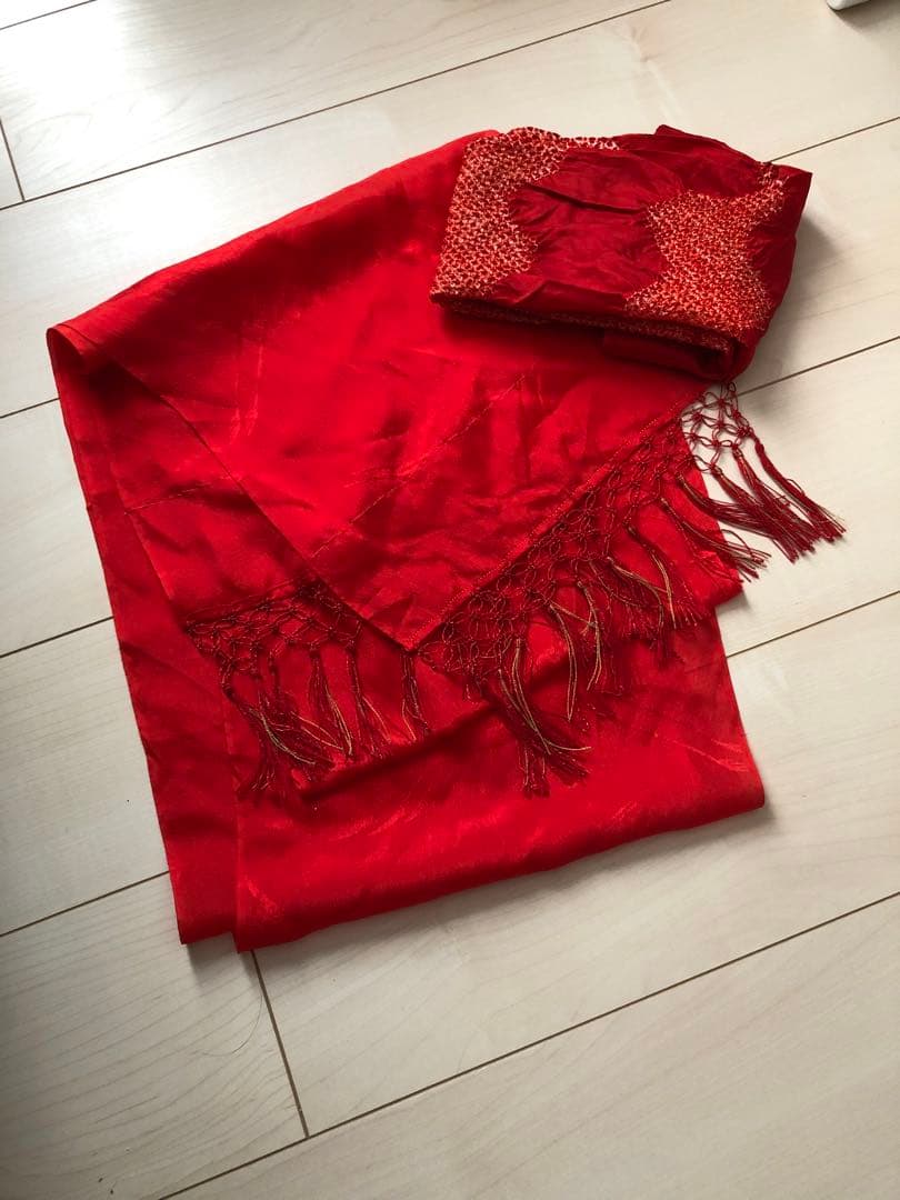 七五三 子供用 赤い花柄着物 フルセット 作り帯