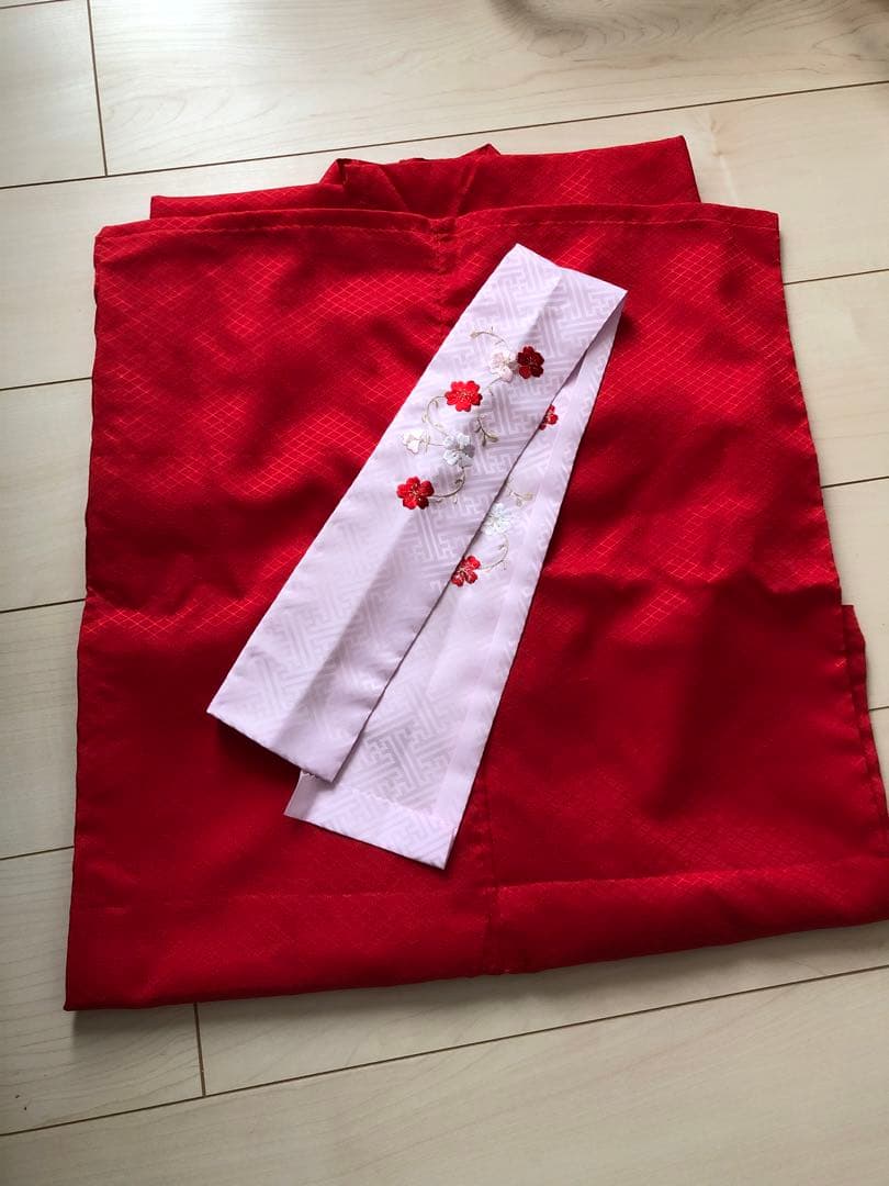 七五三 子供用 赤い花柄着物 フルセット 作り帯